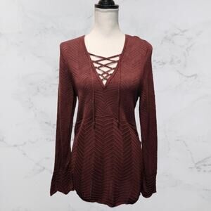 WHBM White House Black Market Plum Sweater Lace UP Front Small